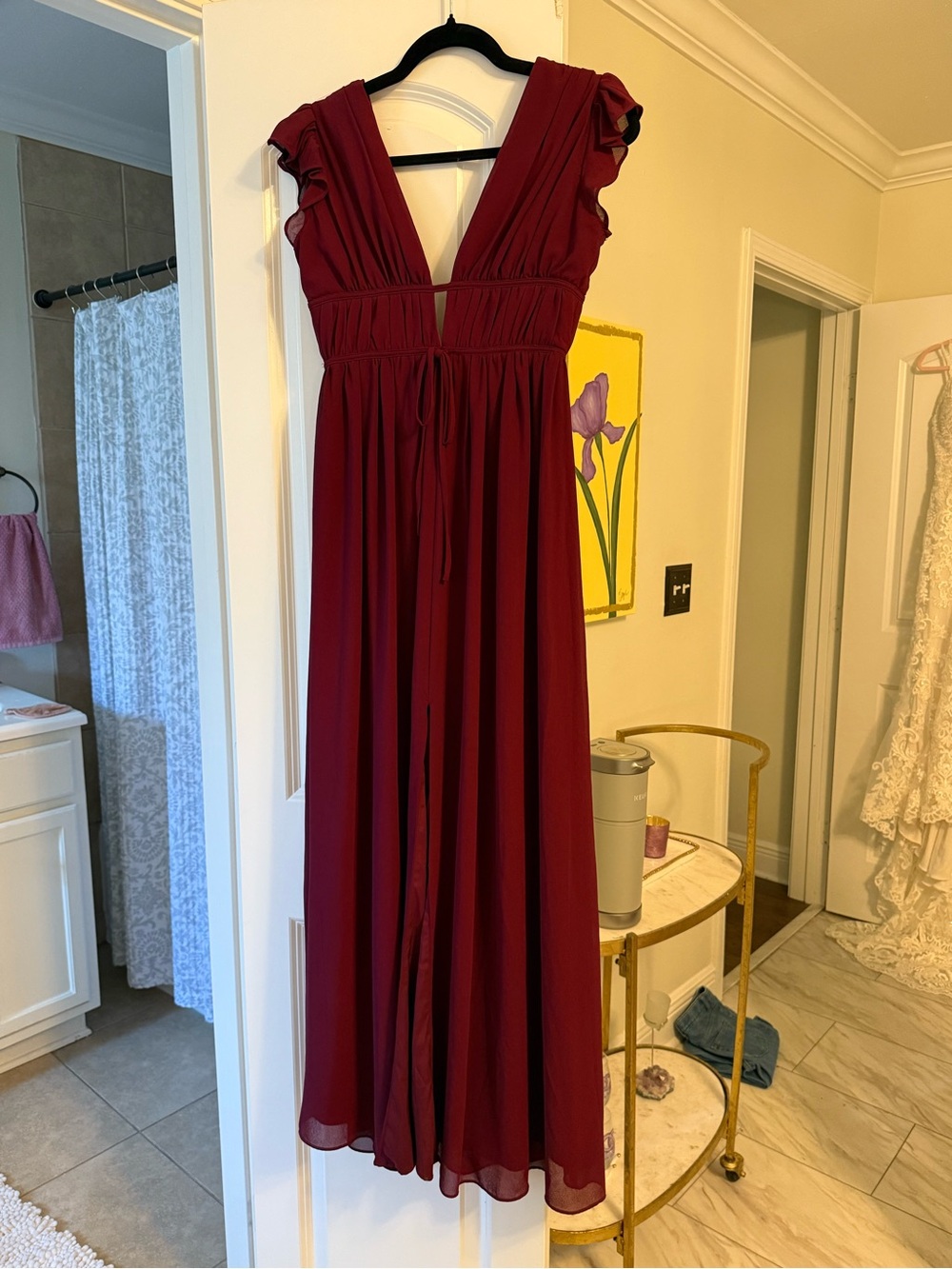 Lulu's Wine Burgundy V-Neck Maxi Dress